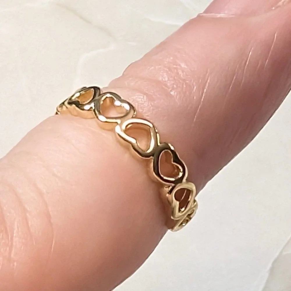 New 14K GP Gold PLated Heart Cutout Sz 3.75 Band Ring Open Finger Toe Love Gift